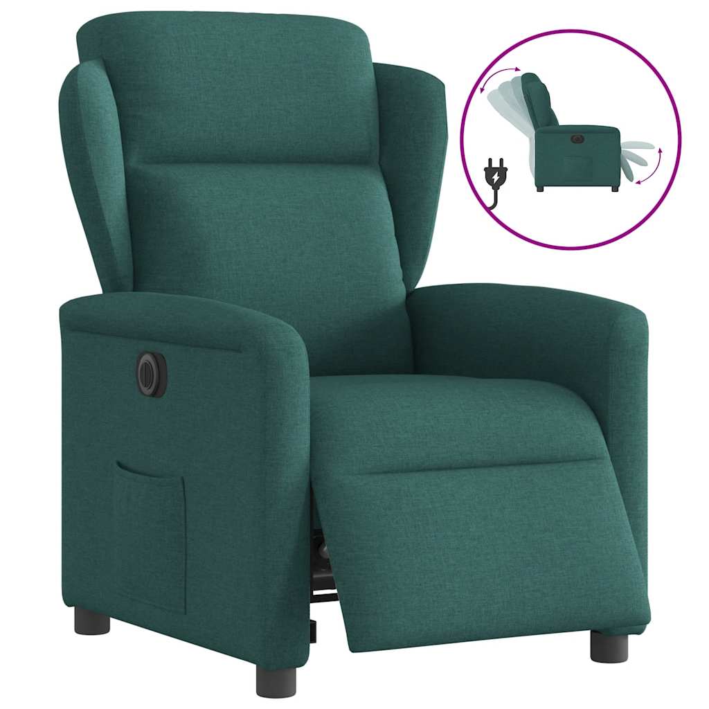 vidaXL Fotoliu rabatabil electric, verde închis, material textil vidaXL Fotoliu rabatabil electric, verde închis, material textil