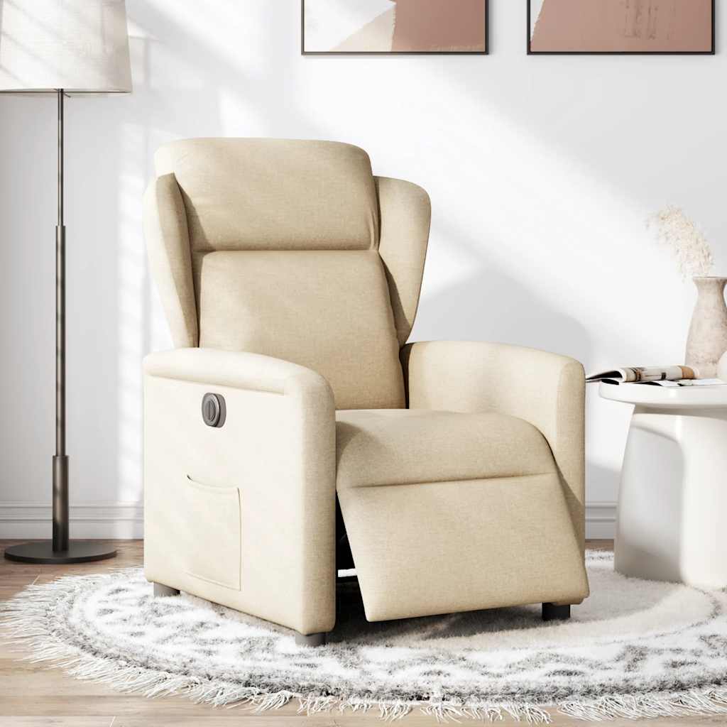 vidaXL Fotoliu rabatabil electric, crem, material textil