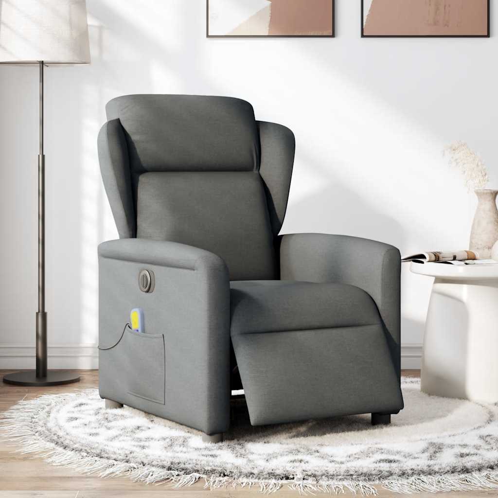 vidaXL Fotoliu electric de masaj rabatabil, gri închis, textil