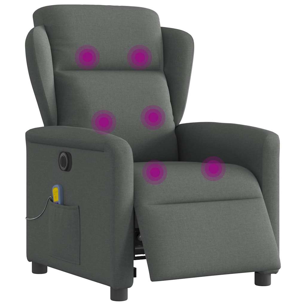 vidaXL Fotoliu electric de masaj rabatabil, gri închis, textil