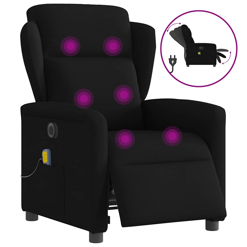 vidaXL Fotoliu electric de masaj rabatabil, negru, textil vidaXL Fotoliu electric de masaj rabatabil, negru, textil