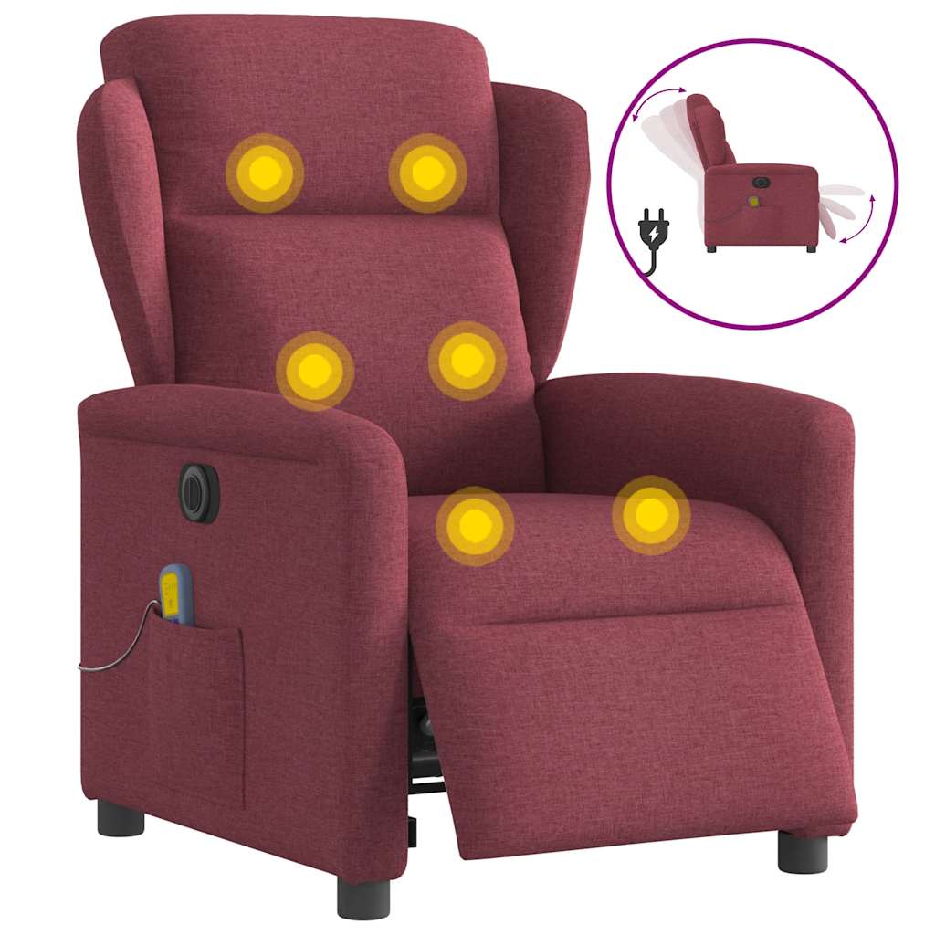 vidaXL Fotoliu electric de masaj rabatabil, roșu vin, textil vidaXL Fotoliu electric de masaj rabatabil, roșu vin, textil