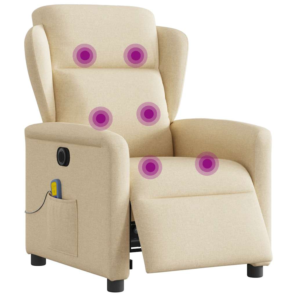 vidaXL Fotoliu electric de masaj rabatabil, crem, textil