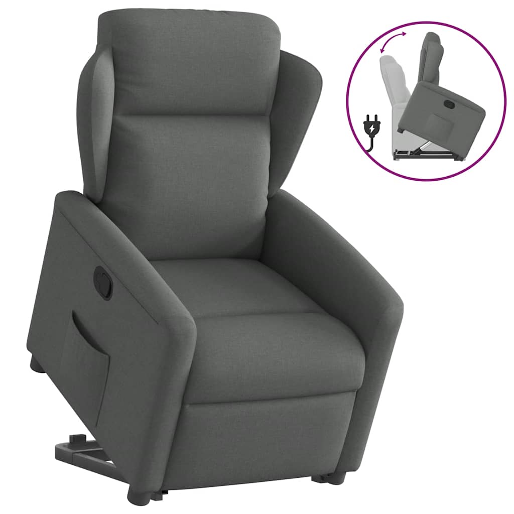 vidaXL Fotoliu rabatabil cu ridicare pe verticală, gri închis, textil vidaXL Fotoliu rabatabil cu ridicare pe verticală, gri închis, textil