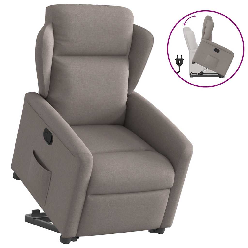 vidaXL Fotoliu rabatabil cu ridicare pe verticală, gri taupe, textil vidaXL Fotoliu rabatabil cu ridicare pe verticală, gri taupe, textil