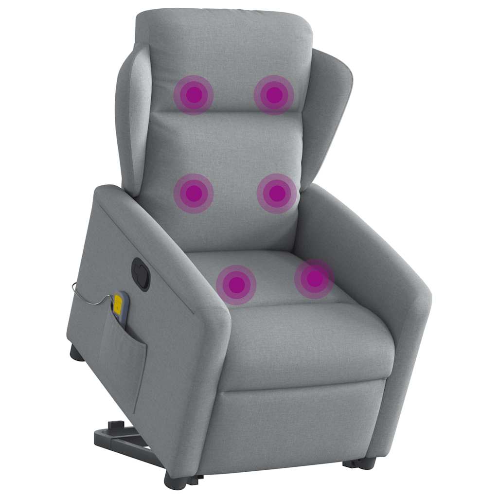 vidaXL Fotoliu de masaj rabatabil cu ridicare, gri deschis, textil vidaXL Fotoliu de masaj rabatabil cu ridicare, gri deschis, textil