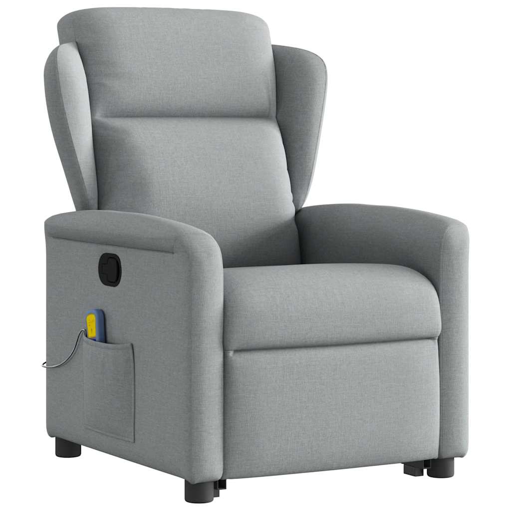 vidaXL Fotoliu de masaj rabatabil cu ridicare, gri deschis, textil vidaXL Fotoliu de masaj rabatabil cu ridicare, gri deschis, textil