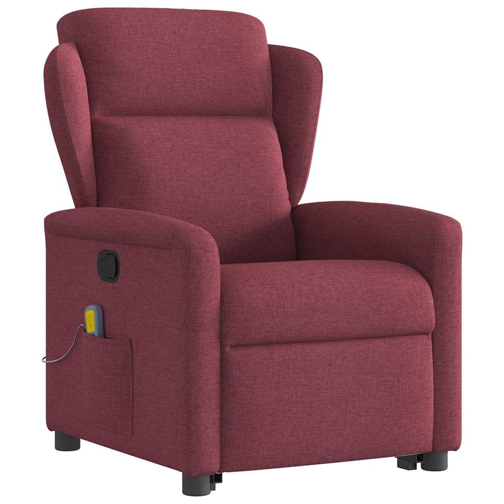 vidaXL Fotoliu rabatabil de masaj cu ridicare, roșu vin, textil