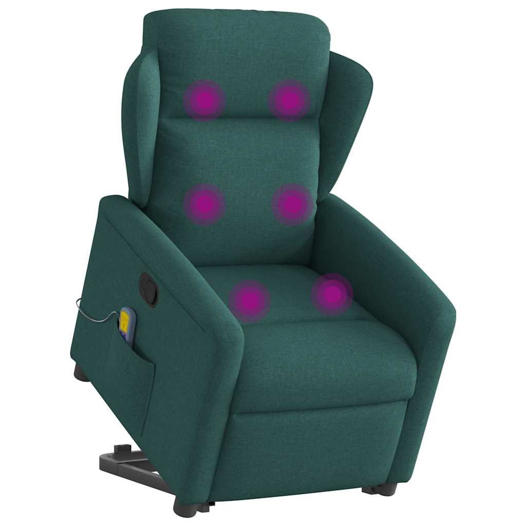 vidaXL Fotoliu rabatabil de masaj, cu ridicare, verde închis, textil