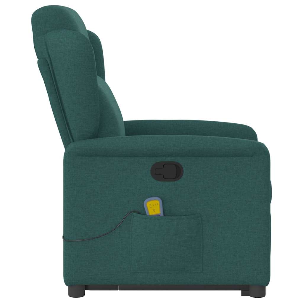 vidaXL Fotoliu rabatabil de masaj, cu ridicare, verde închis, textil