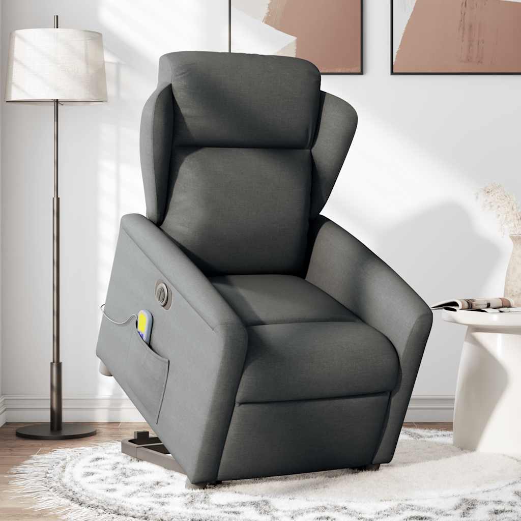 vidaXL Fotoliu electric masaj rabatabil cu ridicare, gri închis textil
