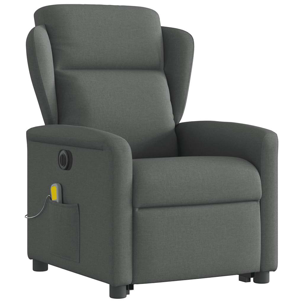 vidaXL Fotoliu electric masaj rabatabil cu ridicare, gri închis textil