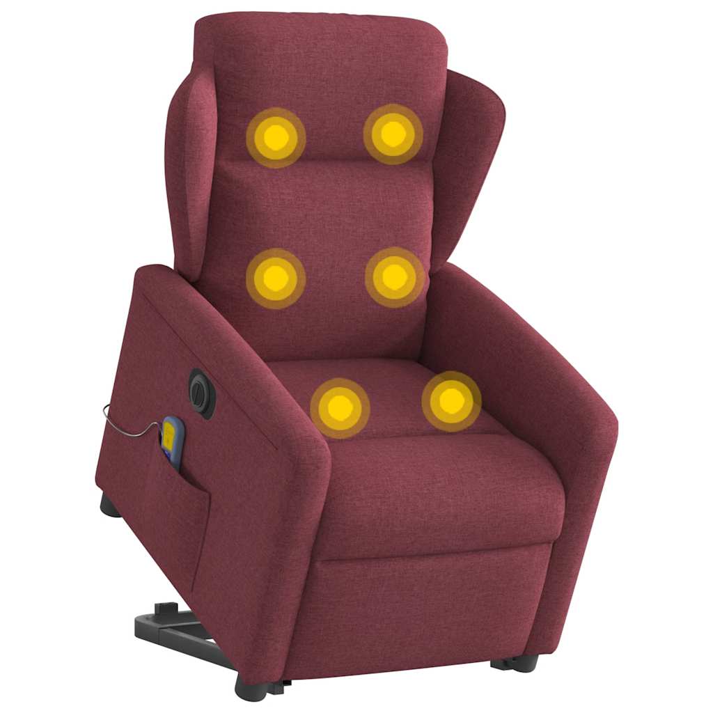 vidaXL Fotoliu de masaj electric rabatabil cu ridicare roșu vin textil vidaXL Fotoliu de masaj electric rabatabil cu ridicare roșu vin textil