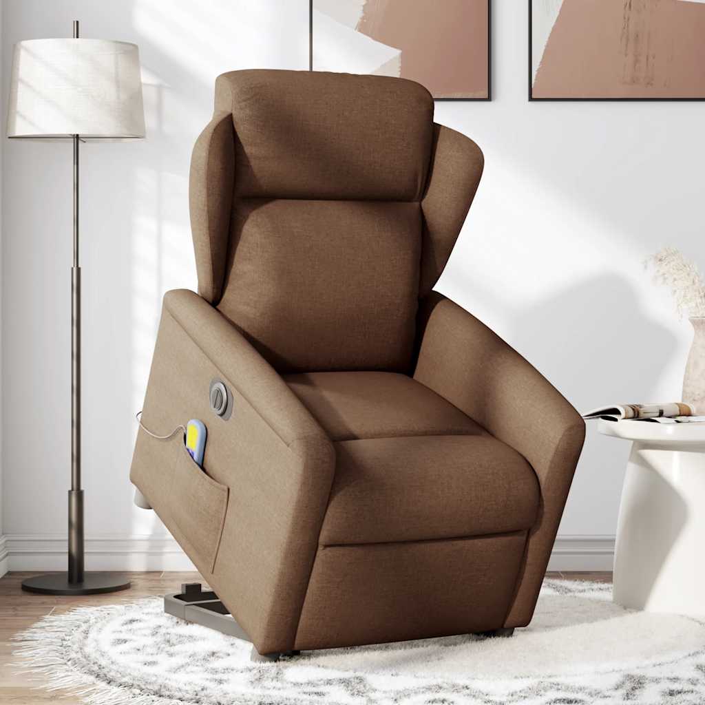 vidaXL Fotoliu electric de masaj rabatabil cu ridicare, maro, textil