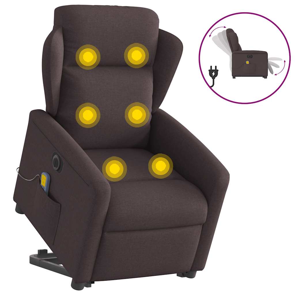 vidaXL Fotoliu electric masaj rabatabil cu ridicare maro închis textil vidaXL Fotoliu electric masaj rabatabil cu ridicare maro închis textil