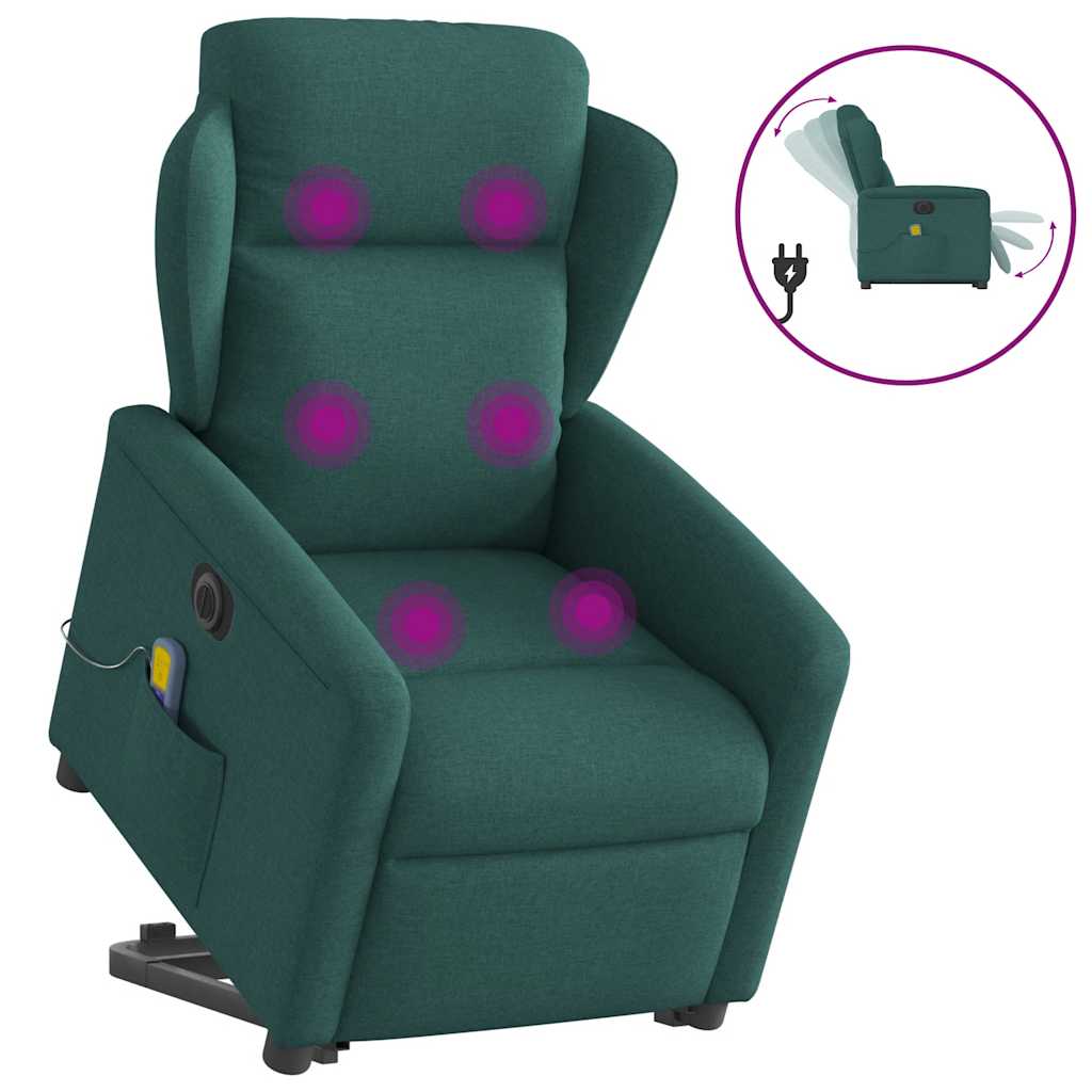 vidaXL Fotoliu electric masaj rabatabil / ridicare verde închis textil