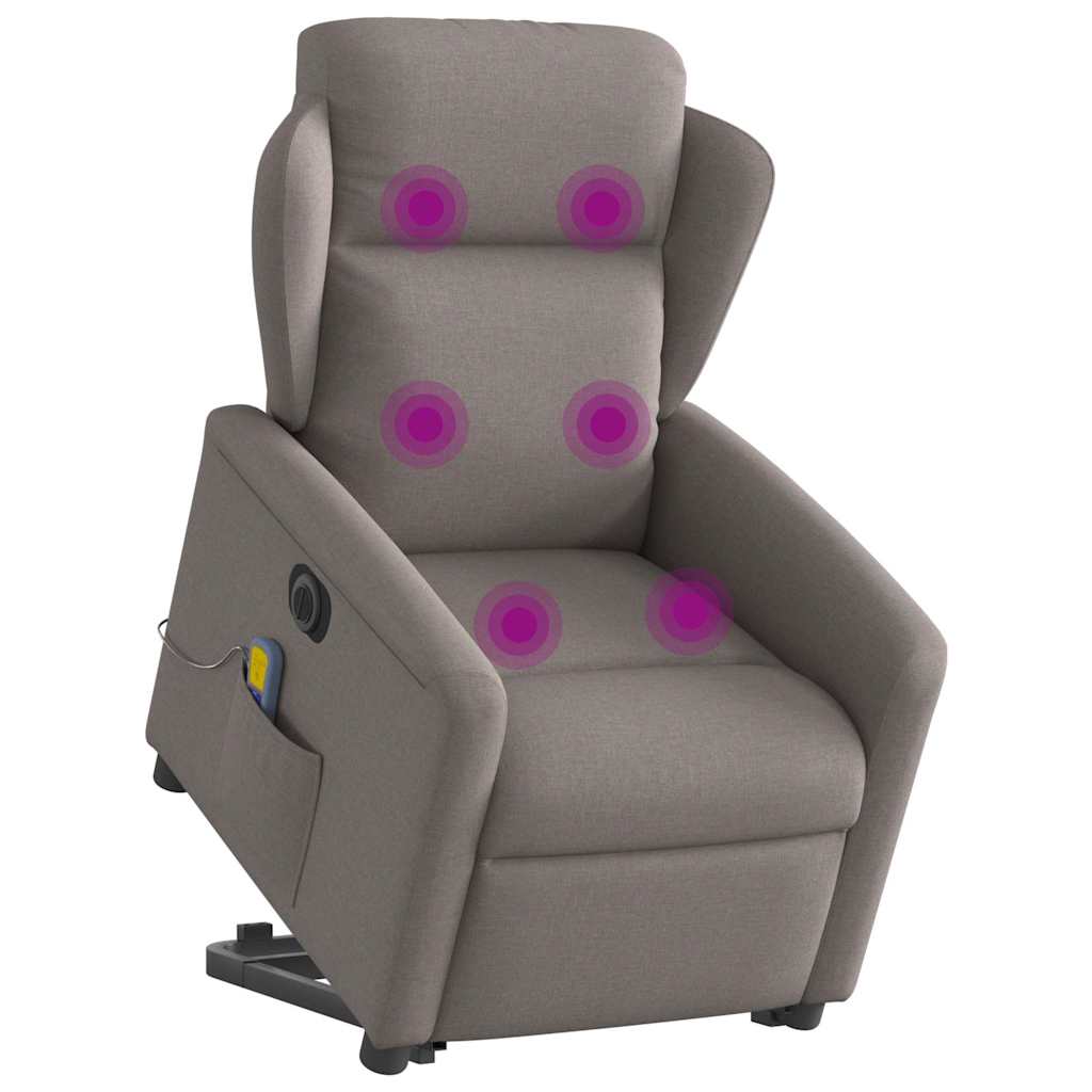 vidaXL Fotoliu electric masaj rabatabil cu ridicare, gri taupe, textil