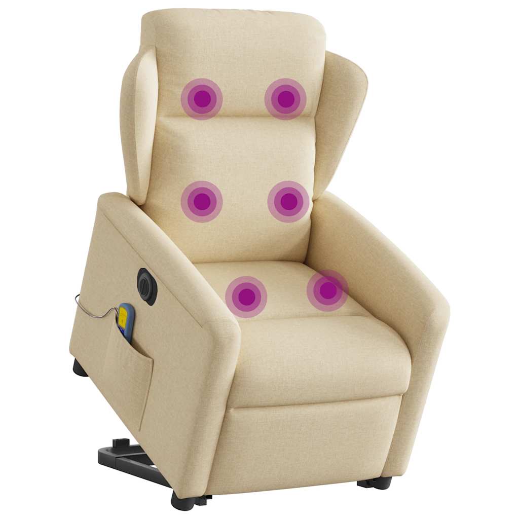 vidaXL Fotoliu electric de masaj rabatabil cu ridicare, crem, textil vidaXL Fotoliu electric de masaj rabatabil cu ridicare, crem, textil