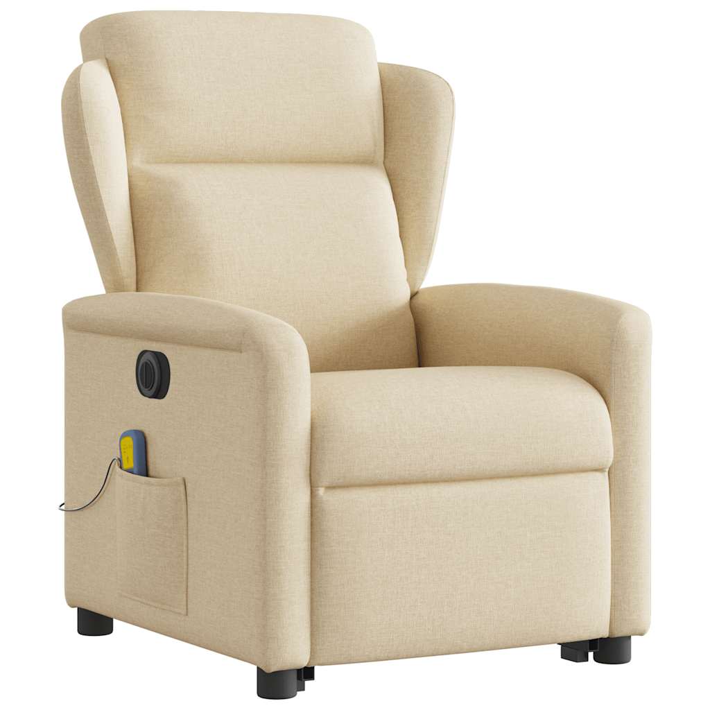 vidaXL Fotoliu electric de masaj rabatabil cu ridicare, crem, textil vidaXL Fotoliu electric de masaj rabatabil cu ridicare, crem, textil