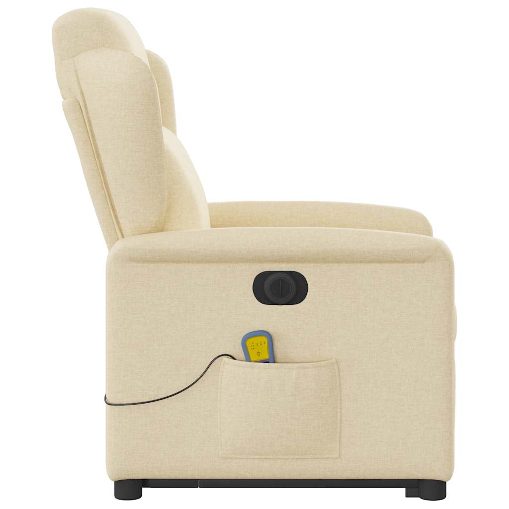 vidaXL Fotoliu electric de masaj rabatabil cu ridicare, crem, textil vidaXL Fotoliu electric de masaj rabatabil cu ridicare, crem, textil