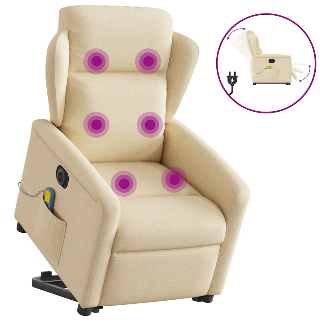 vidaXL Fotoliu electric de masaj rabatabil cu ridicare, crem, textil vidaXL Fotoliu electric de masaj rabatabil cu ridicare, crem, textil