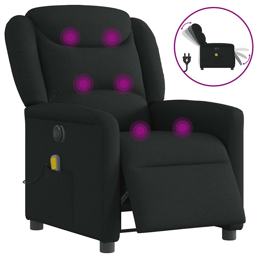vidaXL Fotoliu electric de masaj rabatabil, negru, textil vidaXL Fotoliu electric de masaj rabatabil, negru, textil