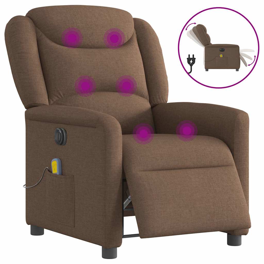 vidaXL Fotoliu electric de masaj rabatabil, maro, textil