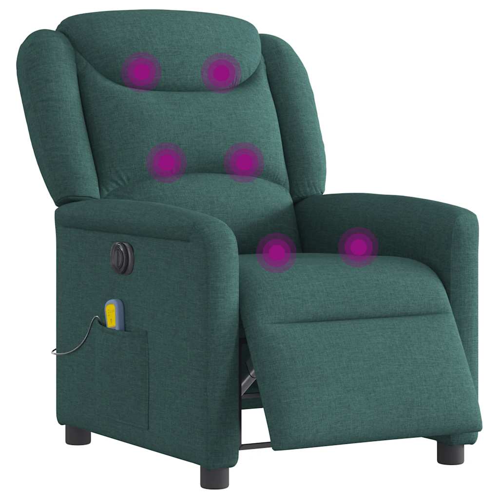 vidaXL Fotoliu electric de masaj rabatabil, verde închis, textil vidaXL Fotoliu electric de masaj rabatabil, verde închis, textil