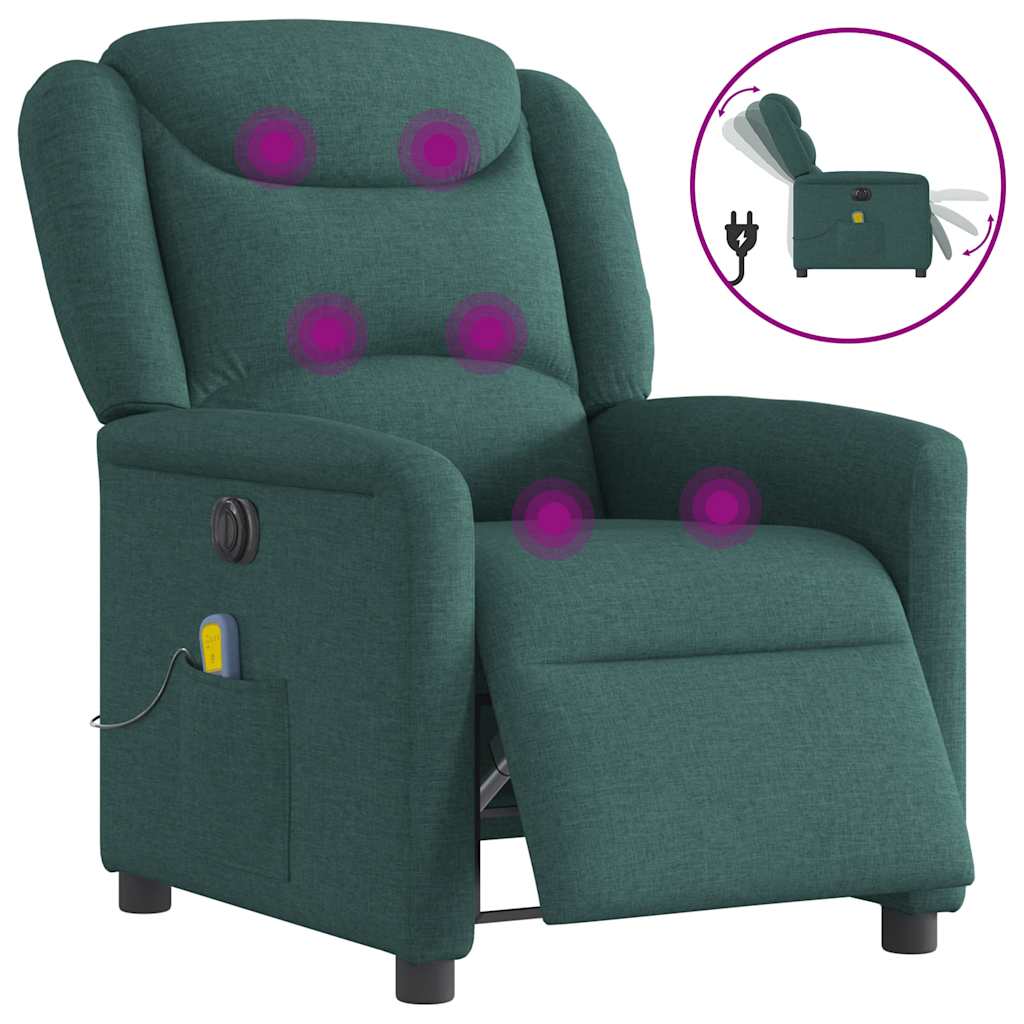 vidaXL Fotoliu electric de masaj rabatabil, verde închis, textil vidaXL Fotoliu electric de masaj rabatabil, verde închis, textil