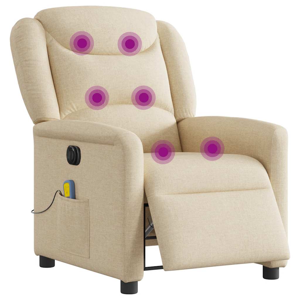 vidaXL Fotoliu electric de masaj rabatabil, crem, textil
