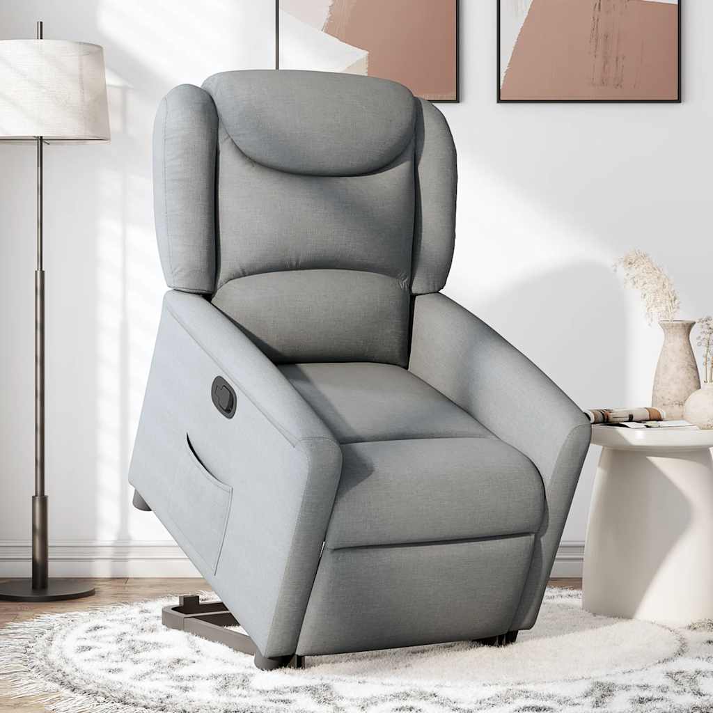 vidaXL Fotoliu rabatabil cu ridicare, gri deschis, material textil