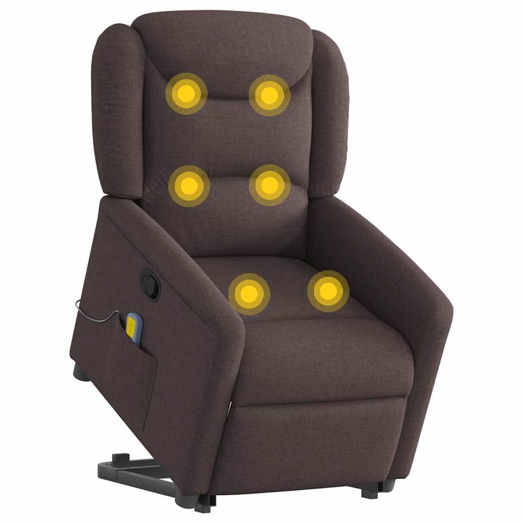 vidaXL Fotoliu rabatabil de masaj, cu ridicare, maro închis, textil