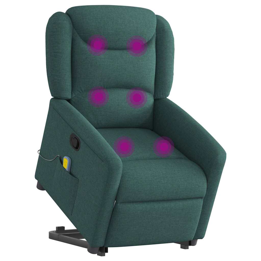 vidaXL Fotoliu rabatabil de masaj, cu ridicare, verde închis, textil
