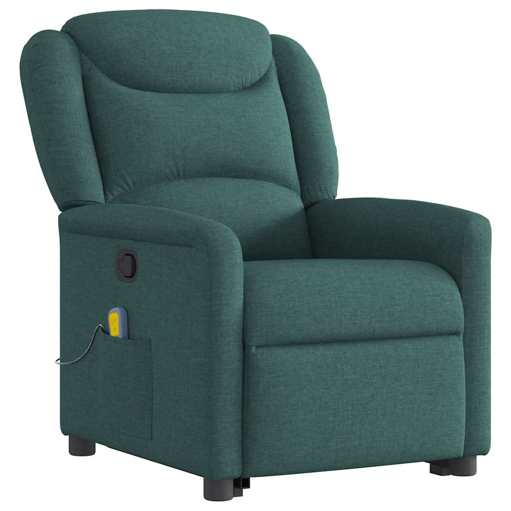 vidaXL Fotoliu rabatabil de masaj, cu ridicare, verde închis, textil