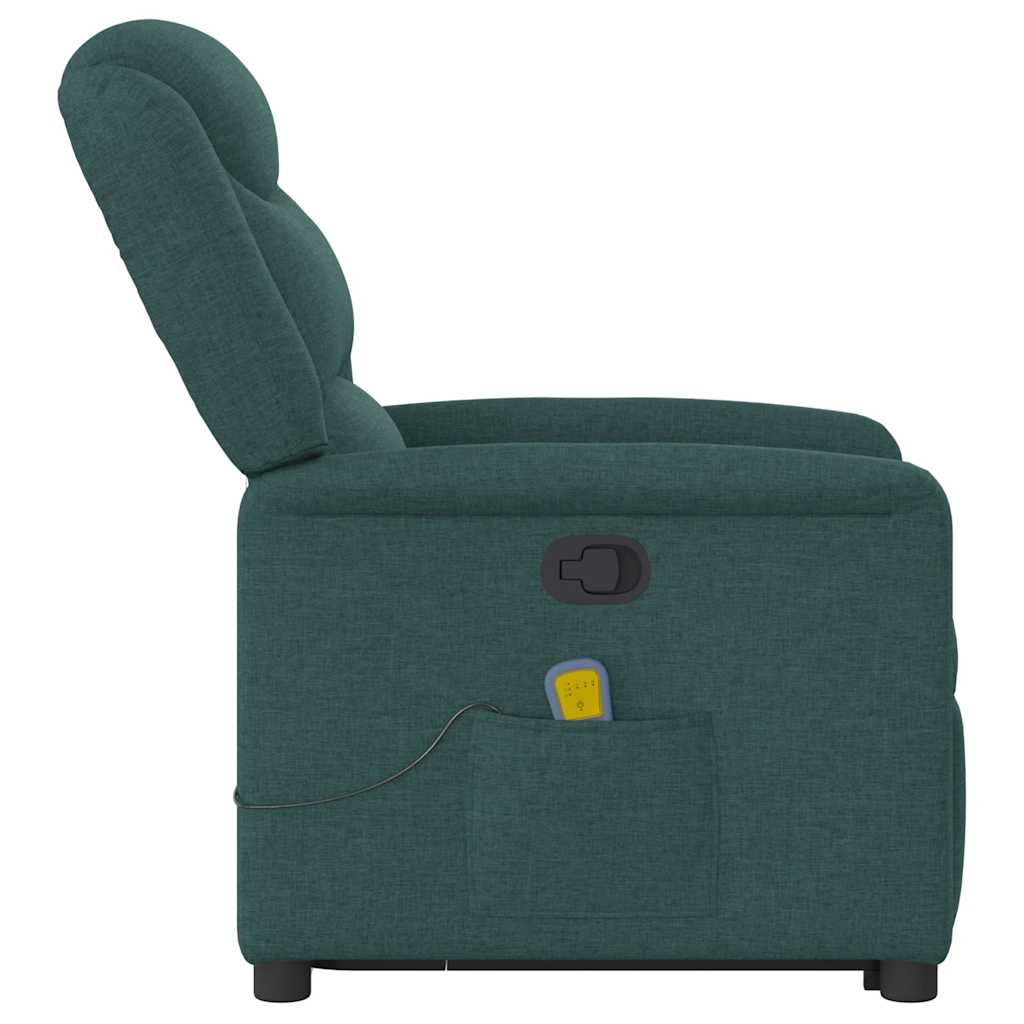 vidaXL Fotoliu rabatabil de masaj, cu ridicare, verde închis, textil