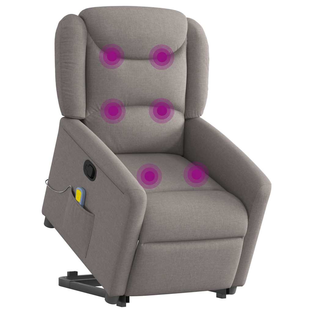 vidaXL Fotoliu rabatabil de masaj cu ridicare, gri taupe, textil