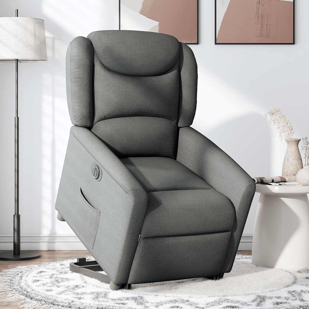 vidaXL Fotoliu electric rabatabil cu ridicare, gri închis, textil