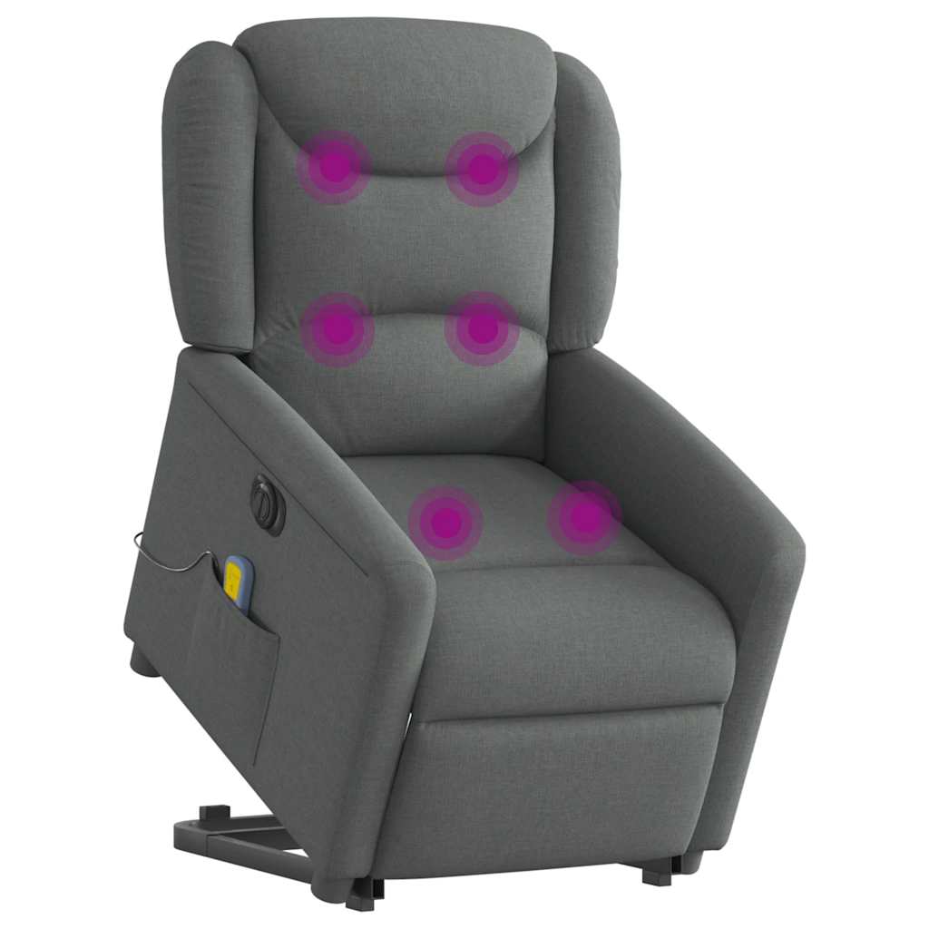 vidaXL Fotoliu electric masaj rabatabil cu ridicare, gri închis textil