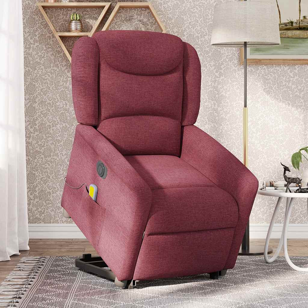 vidaXL Fotoliu de masaj electric rabatabil cu ridicare roșu vin textil vidaXL Fotoliu de masaj electric rabatabil cu ridicare roșu vin textil