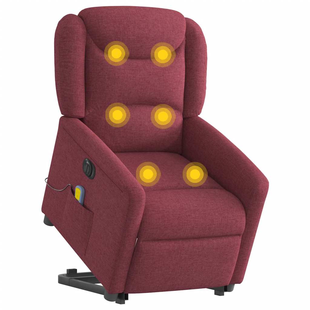 vidaXL Fotoliu de masaj electric rabatabil cu ridicare roșu vin textil vidaXL Fotoliu de masaj electric rabatabil cu ridicare roșu vin textil