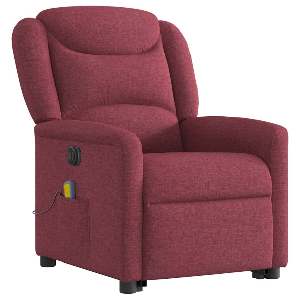 vidaXL Fotoliu de masaj electric rabatabil cu ridicare roșu vin textil vidaXL Fotoliu de masaj electric rabatabil cu ridicare roșu vin textil
