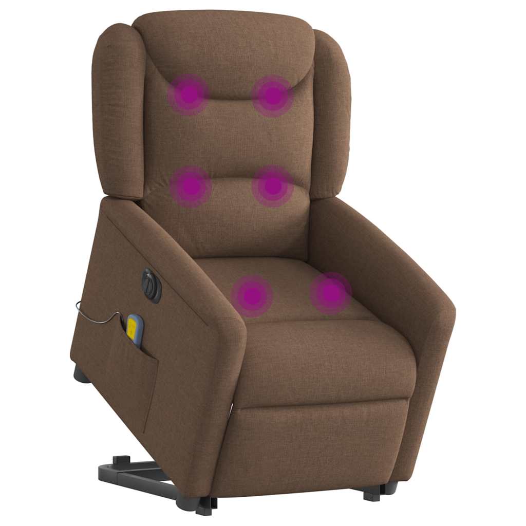 vidaXL Fotoliu electric de masaj rabatabil cu ridicare, maro, textil vidaXL Fotoliu electric de masaj rabatabil cu ridicare, maro, textil