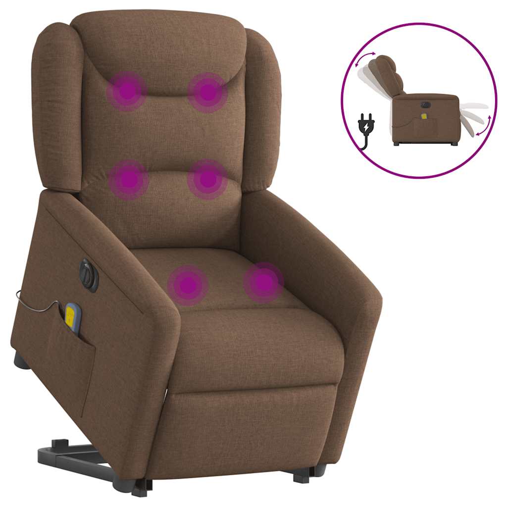 vidaXL Fotoliu electric de masaj rabatabil cu ridicare, maro, textil vidaXL Fotoliu electric de masaj rabatabil cu ridicare, maro, textil