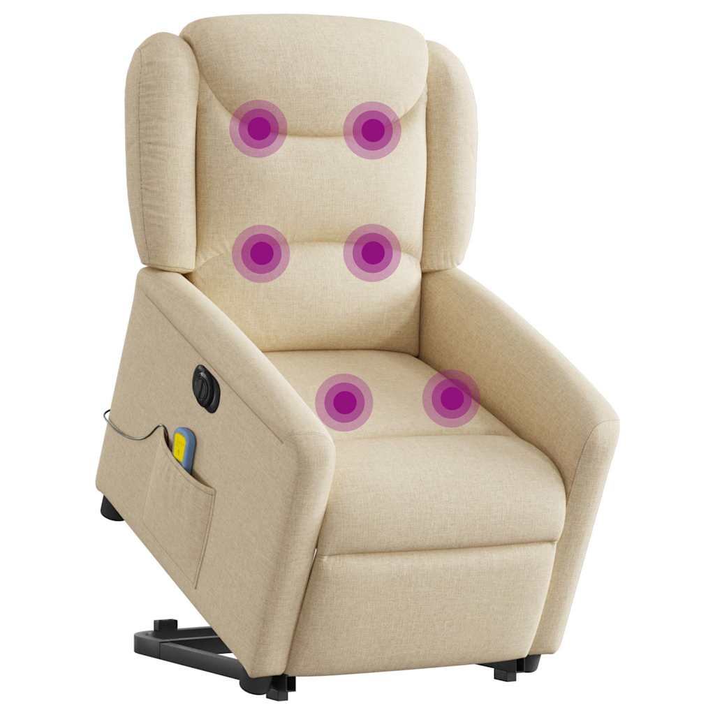 vidaXL Fotoliu electric de masaj rabatabil cu ridicare, crem, textil vidaXL Fotoliu electric de masaj rabatabil cu ridicare, crem, textil