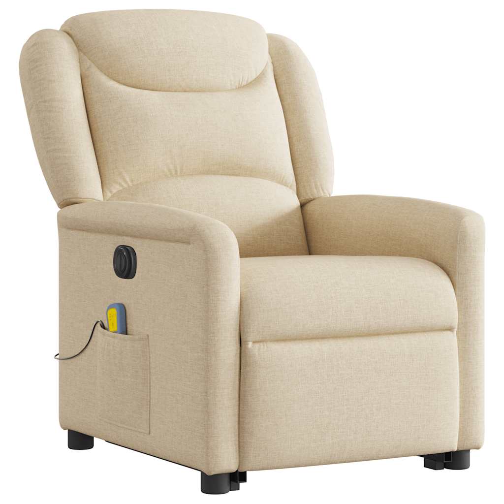 vidaXL Fotoliu electric de masaj rabatabil cu ridicare, crem, textil vidaXL Fotoliu electric de masaj rabatabil cu ridicare, crem, textil