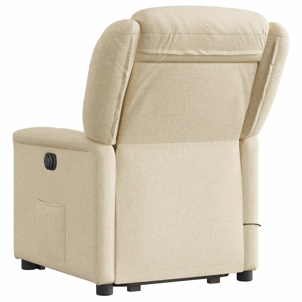 vidaXL Fotoliu electric de masaj rabatabil cu ridicare, crem, textil vidaXL Fotoliu electric de masaj rabatabil cu ridicare, crem, textil