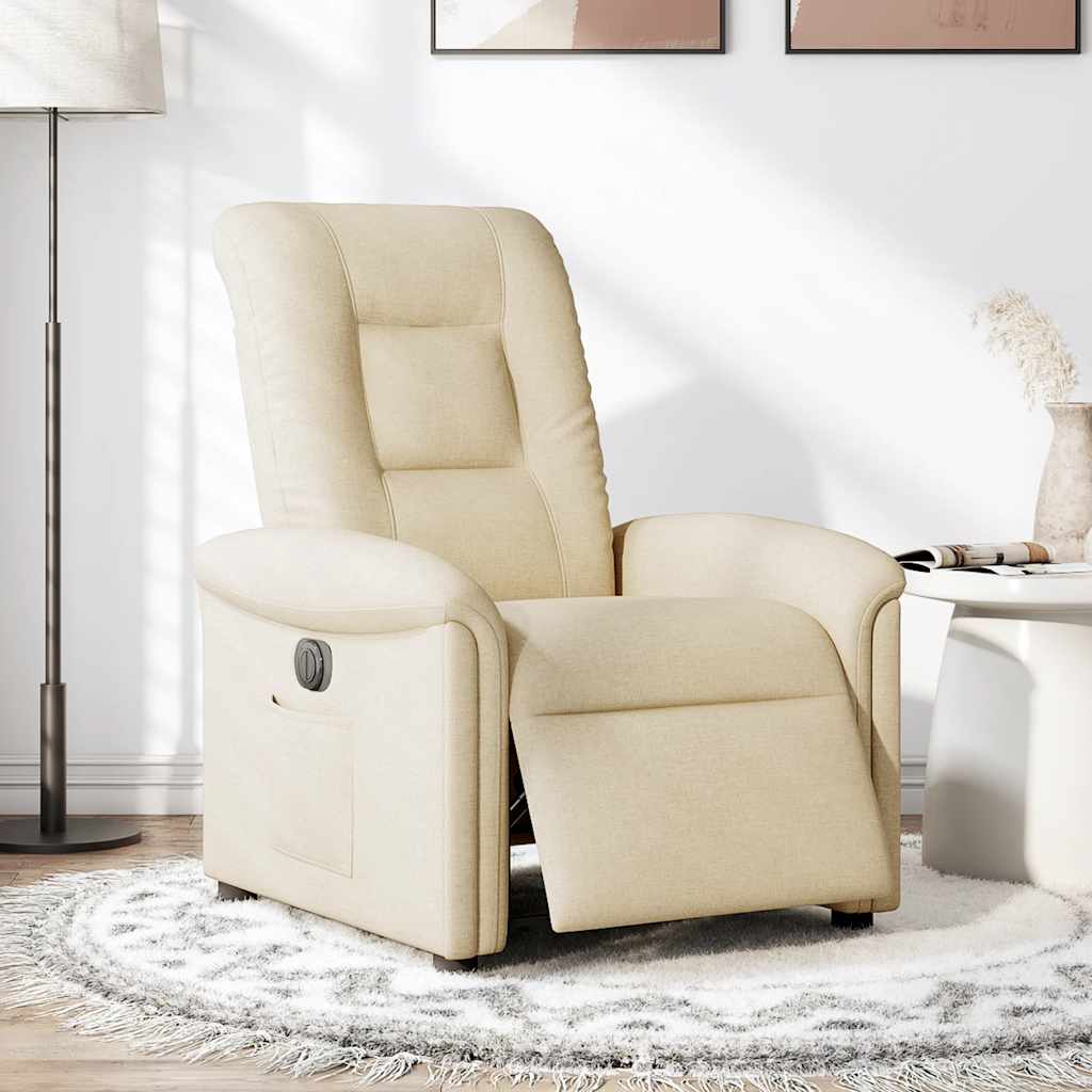 vidaXL Fotoliu rabatabil electric, crem, material textil