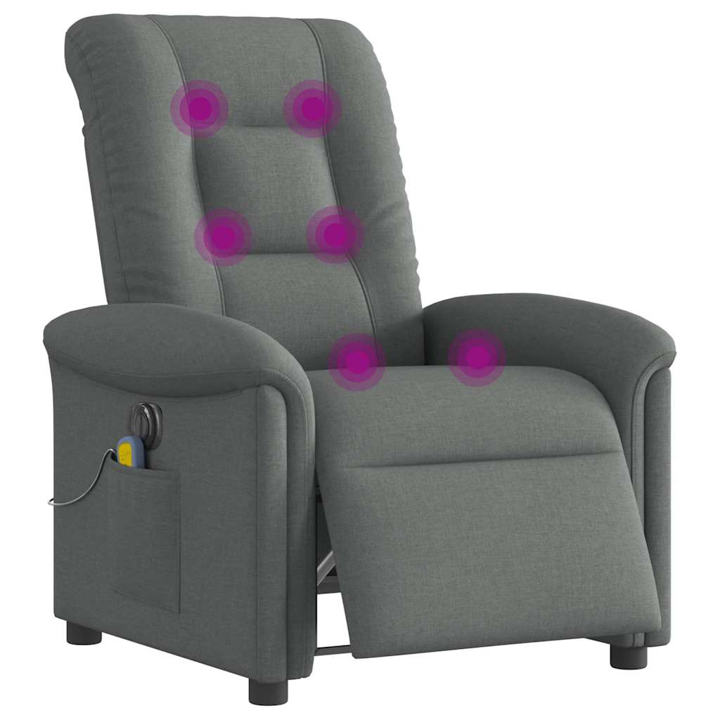 vidaXL Fotoliu electric de masaj rabatabil, gri închis, textil
