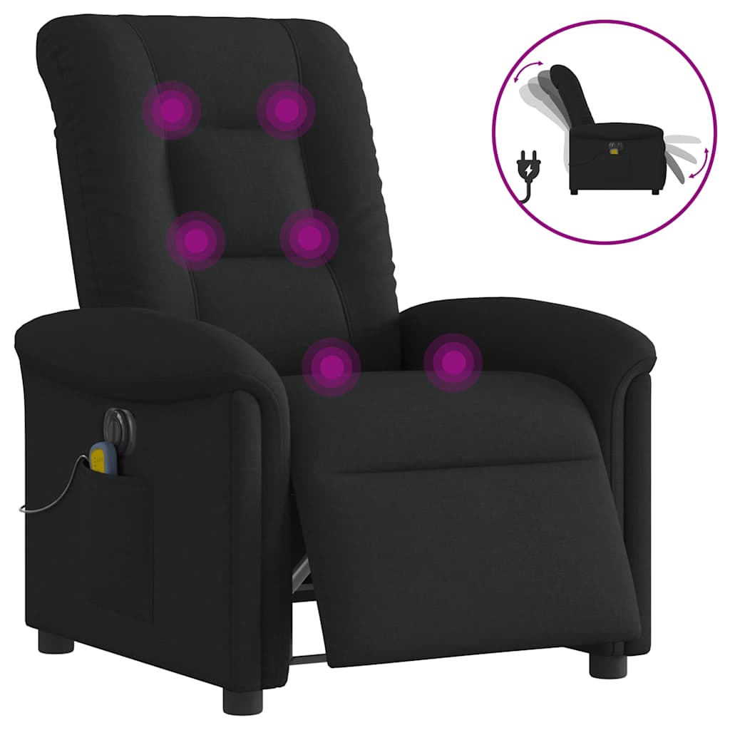 vidaXL Fotoliu electric de masaj rabatabil, negru, textil vidaXL Fotoliu electric de masaj rabatabil, negru, textil
