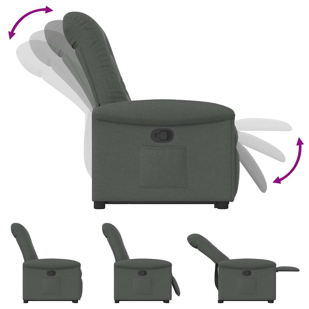 vidaXL Fotoliu rabatabil cu ridicare pe verticală, gri închis, textil